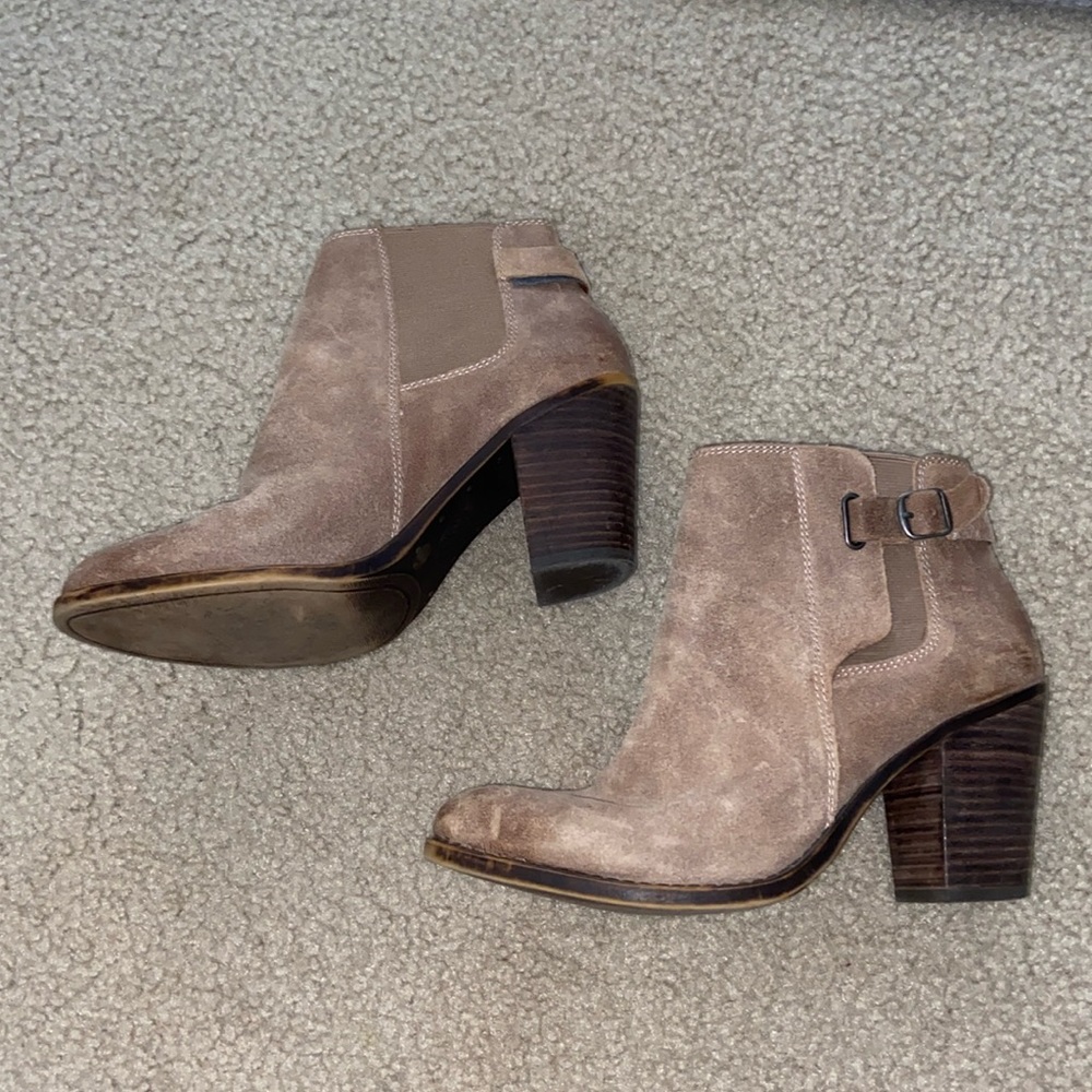Tan Lucky Brand Booties with buckled detail . Size 9.
